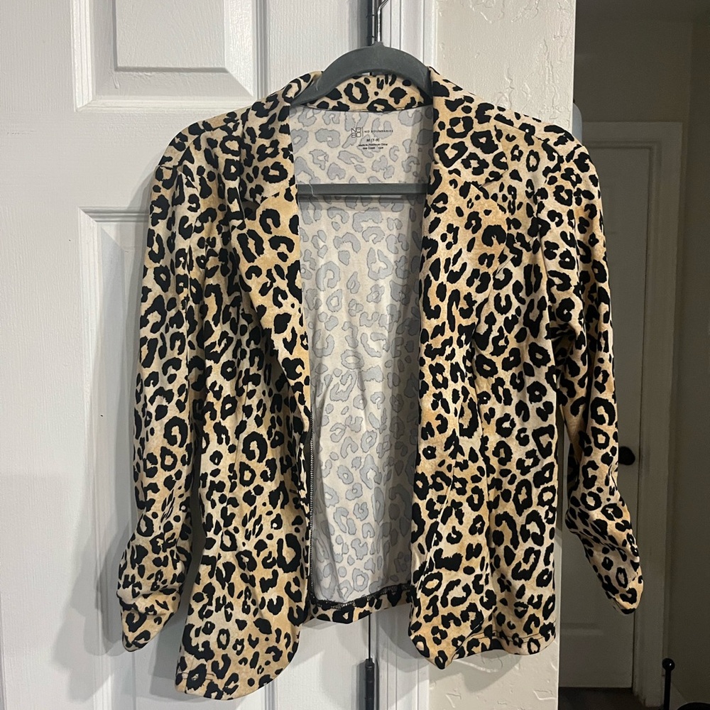 No Boundaries Tan and Black Leopard Blazer